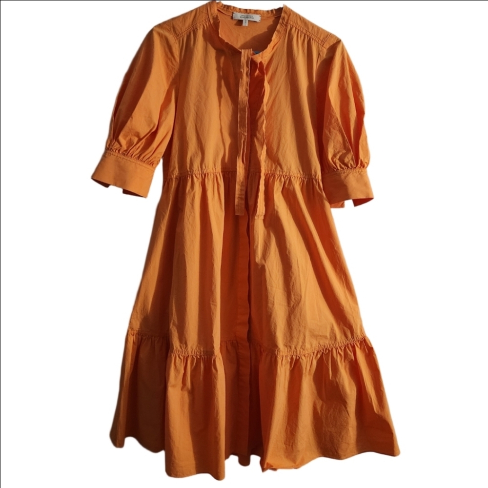 Dorothee Schumacher Sz 1 Tiered Poplin Dress Tie Neck Pockets